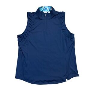Lady Hagen Women's XXL Navy Blue Sleeveless Quarter Zip Ruffle Golf Tank Top